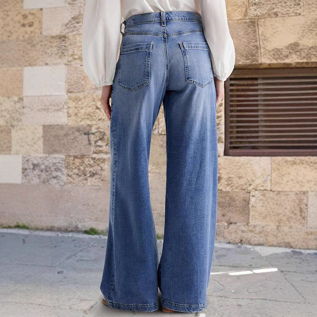 Pantalon droit élastique brodé décontracté