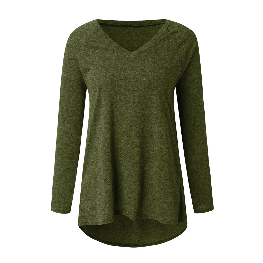 V-neck loose long sleeve pullover T-shirt