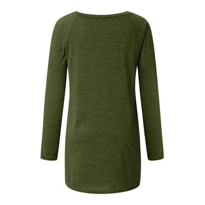 V-neck loose long sleeve pullover T-shirt