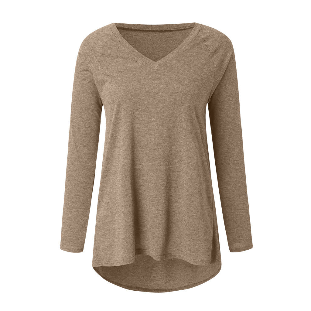 V-neck loose long sleeve pullover T-shirt