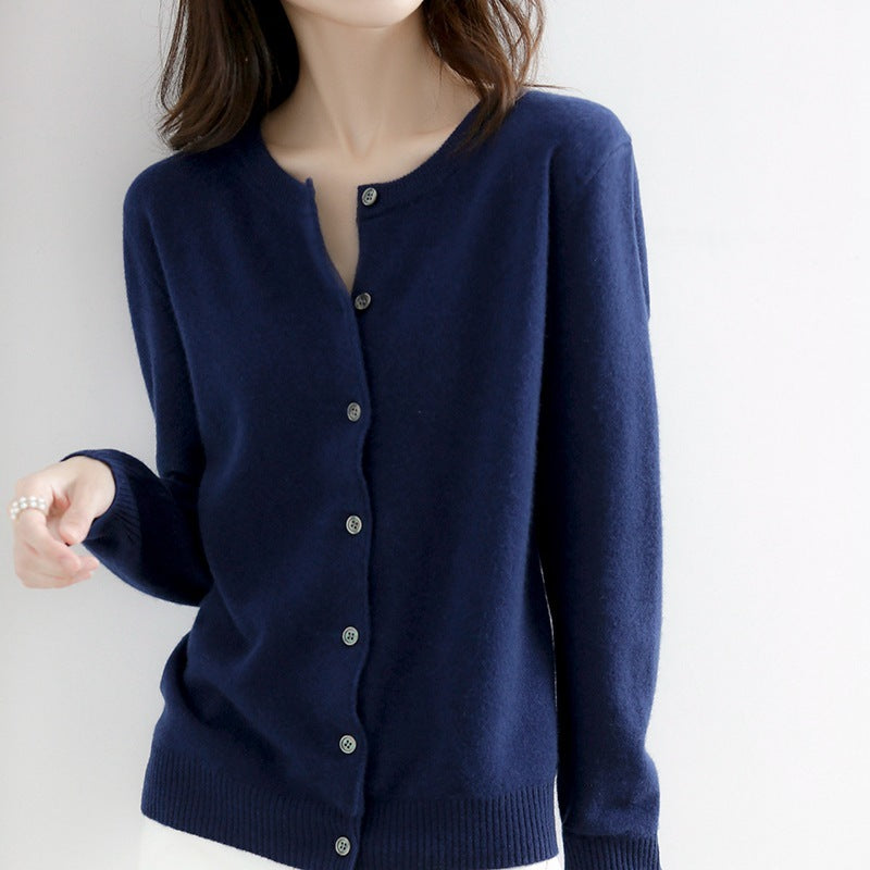 Cardigan Tricoté à Col Rond Femme Veste Ample Uni