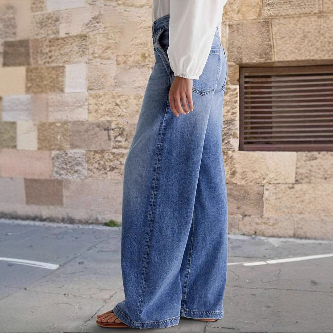 Pantalon droit élastique brodé décontracté